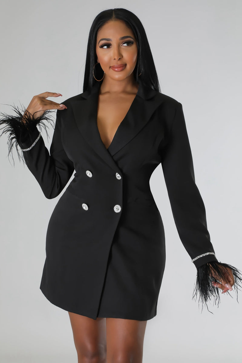 Mune | White Blazer Dress with Feathered Sleeves
