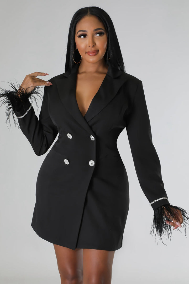 Mune | White Blazer Dress with Feathered Sleeves