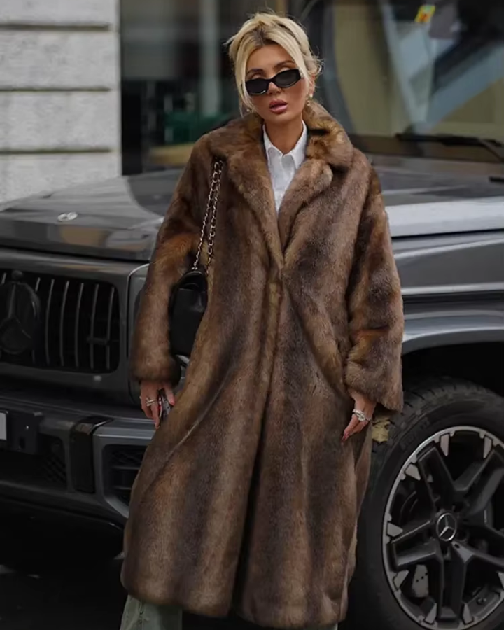Mune | Brown Faux Fur Long Overcoat