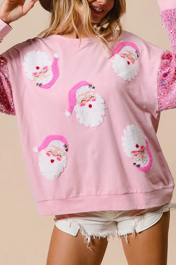 Mune | Christmas Casual Loose Round Neck Sequin Sleeve Sweatshirt