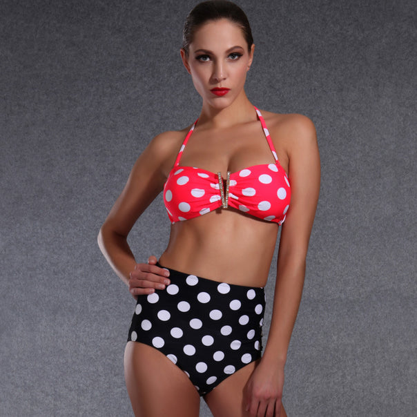 Ladies High-Cut Bikini with Charming Polka Dot Design Mune Fashion