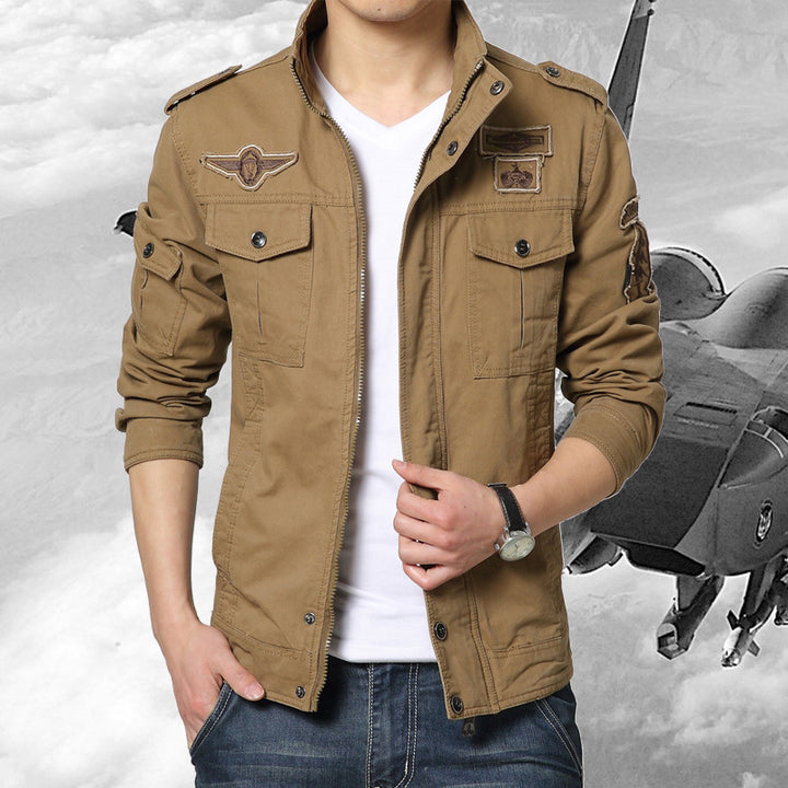 Men's Military-Inspired Canvas Field Jacket with Multiple Pockets and Stand-up Collar Mune Fashion