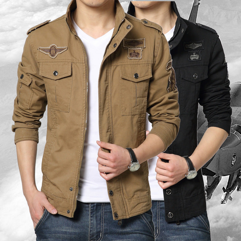 Men's Military-Inspired Canvas Field Jacket with Multiple Pockets and Stand-up Collar Mune Fashion