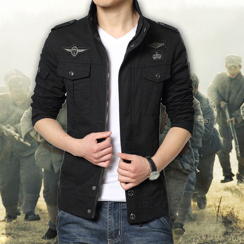 Men's Military-Inspired Canvas Field Jacket with Multiple Pockets and Stand-up Collar Mune Fashion