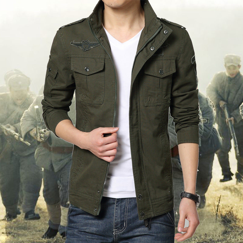 Men's Military-Inspired Canvas Field Jacket with Multiple Pockets and Stand-up Collar Mune Fashion