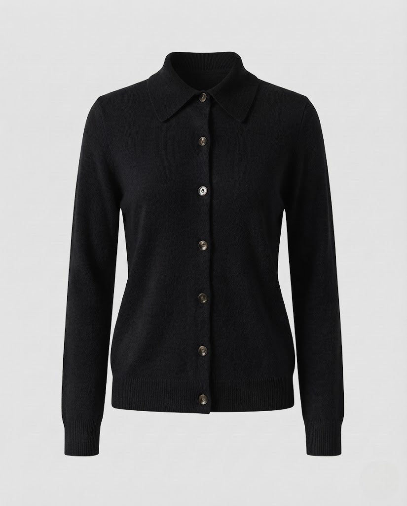 Women's Fine Knit Cardigan with Shirt Collar, Continuous Button Placket and Cashmere Soft Quality Mune Fashion