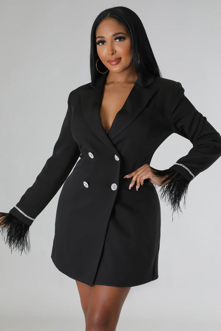 Mune | White Blazer Dress with Feathered Sleeves