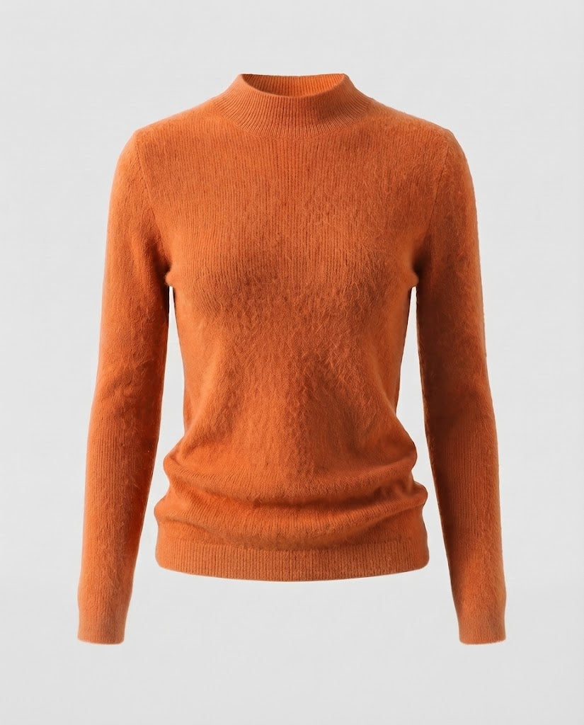 Women's Fine Short Roll Neck Sweater in Angora Look with Extra Fine Plush Finish Mune Fashion