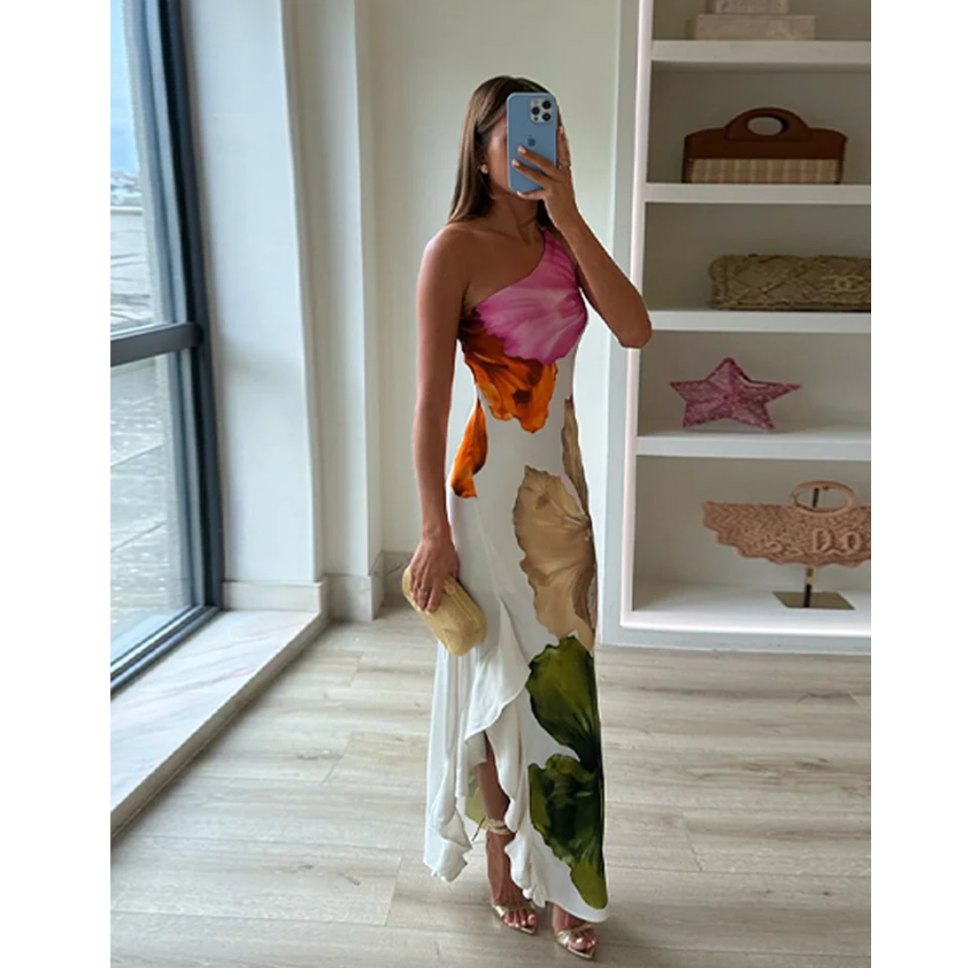 Mune | Elegant Floral One-Shoulder Maxi Dress