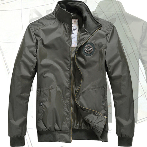 Men's  sleek nylon storm bomber jacket with stand collar fleece-lined throat and zip-front welt pockets Mune Fashion