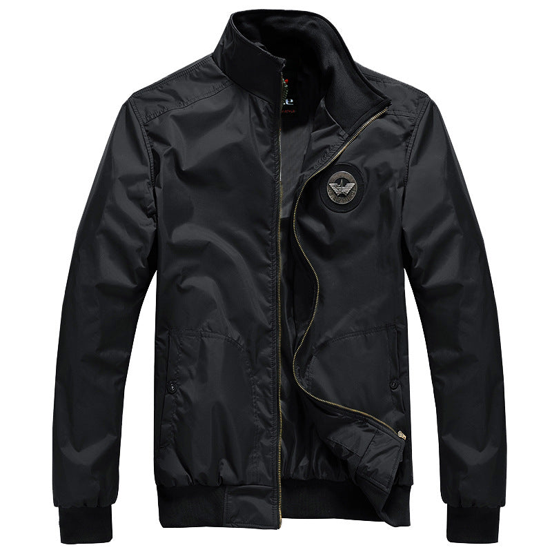 Men's  sleek nylon storm bomber jacket with stand collar fleece-lined throat and zip-front welt pockets Mune Fashion