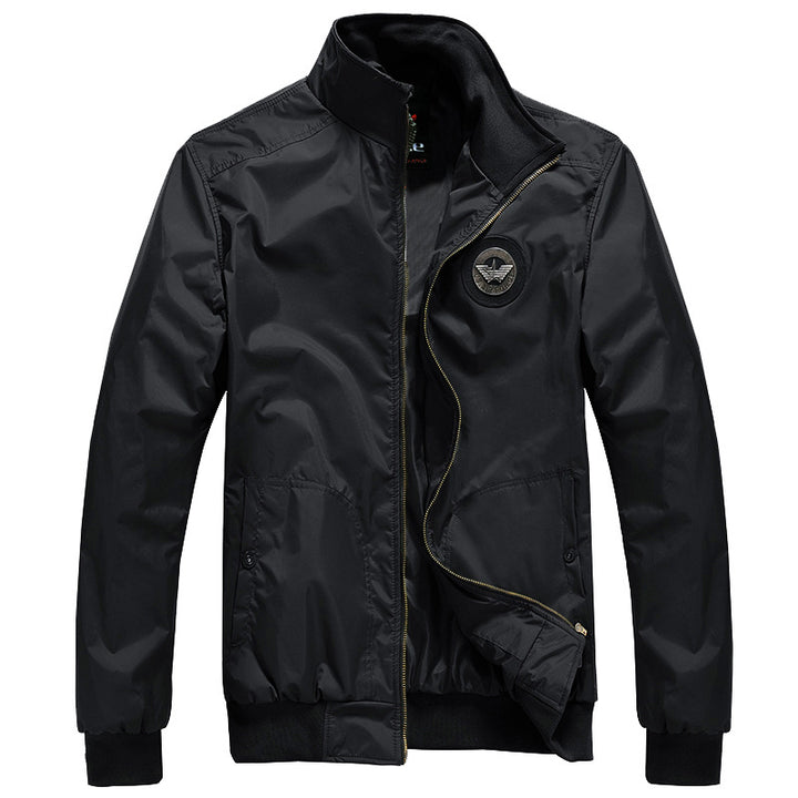 Men's  sleek nylon storm bomber jacket with stand collar fleece-lined throat and zip-front welt pockets Mune Fashion