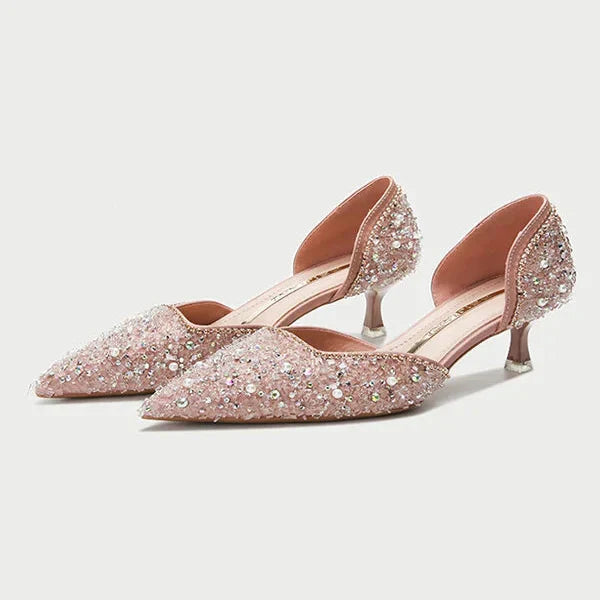Mune Fashion | Stylish shoes with pointed toe and medium heel with glitter surface