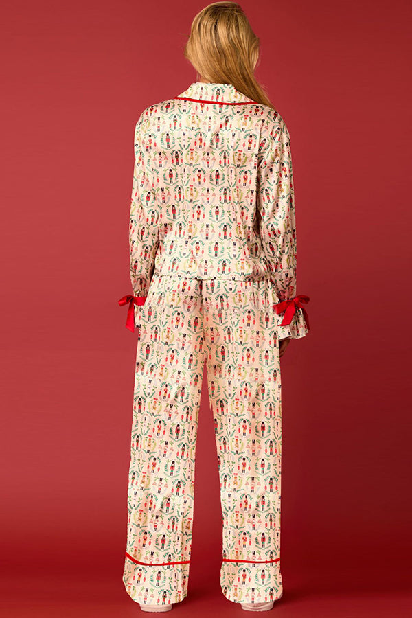 Mune | Christmas Printed Velour Lacing Long Sleeve Pocket Top and Elastic Waist Pants Set