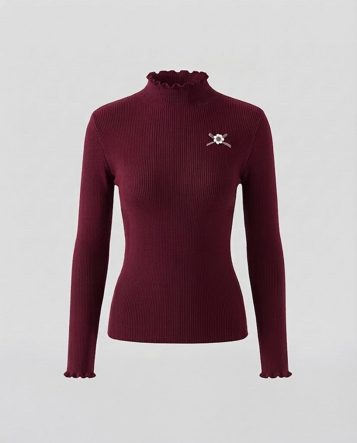 Women's fine knit sweater with ruffled collar and wavy sleeve cuff Mune Fashion