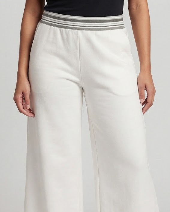 Ladies wide culotte jogging pants with striped comfort waistband and side pockets Mune Fashion