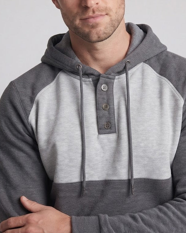 Men's hoodie with snap-button Henley, contrast chest panel and kangaroo pocket Mune Fashion