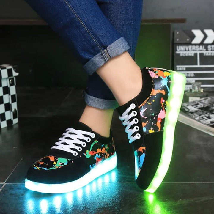Women's LED light-up sneakers with color splash design and shock-absorbing light sole Mune Fashion