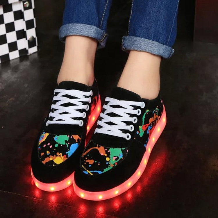 Women's LED light-up sneakers with color splash design and shock-absorbing light sole Mune Fashion
