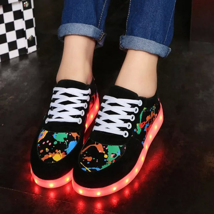 Women's LED light-up sneakers with color splash design and shock-absorbing light sole Mune Fashion