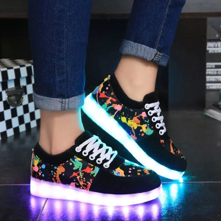Women's LED light-up sneakers with color splash design and shock-absorbing light sole Mune Fashion