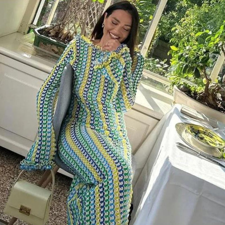 Mune | Long-Sleeved Crochet Maxidress with Striped Pattern