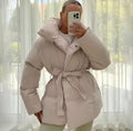 Mune | Belted Puffer Jacket Plus Size Collar Winter Coat