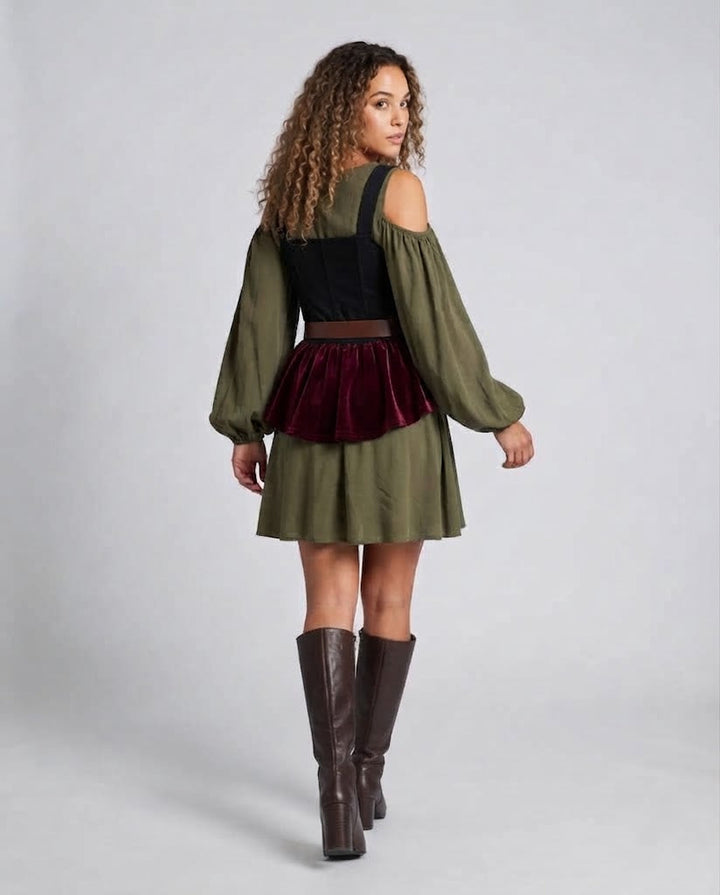 Women's traditional dress with ruffle details and fitted belt Mune Fashion