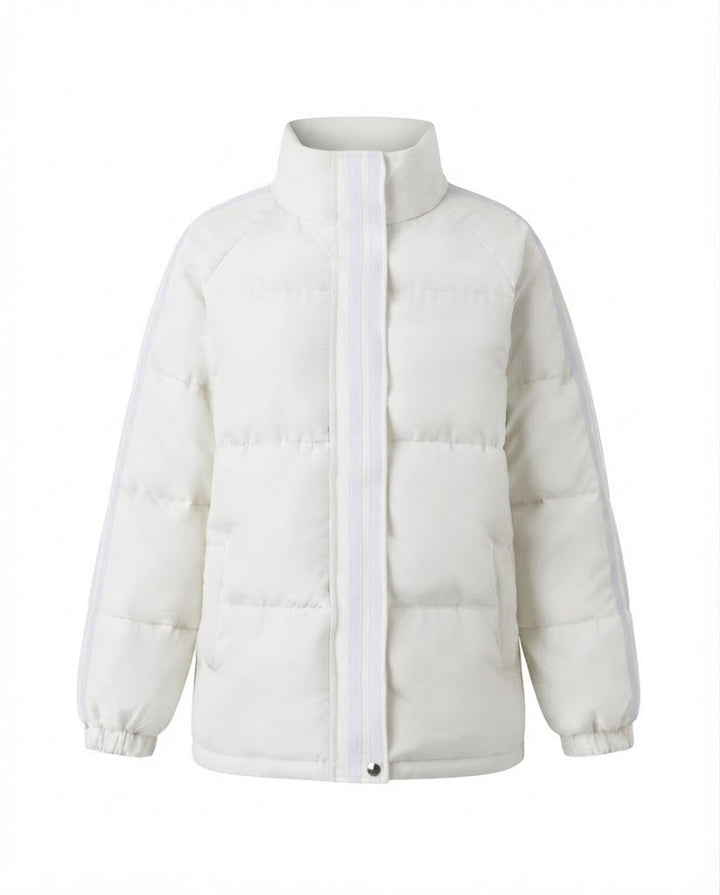 Women nan sporty quilted city puffer with ergonomic stand-up collar and reflective arm stripes