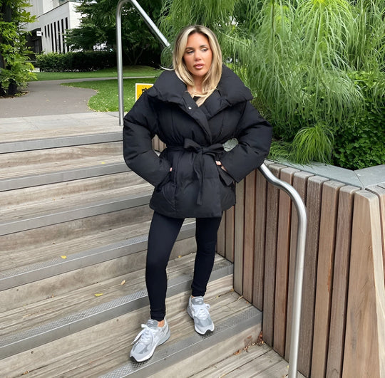 Mune | Belted Puffer Jacket Plus Size Collar Winter Coat