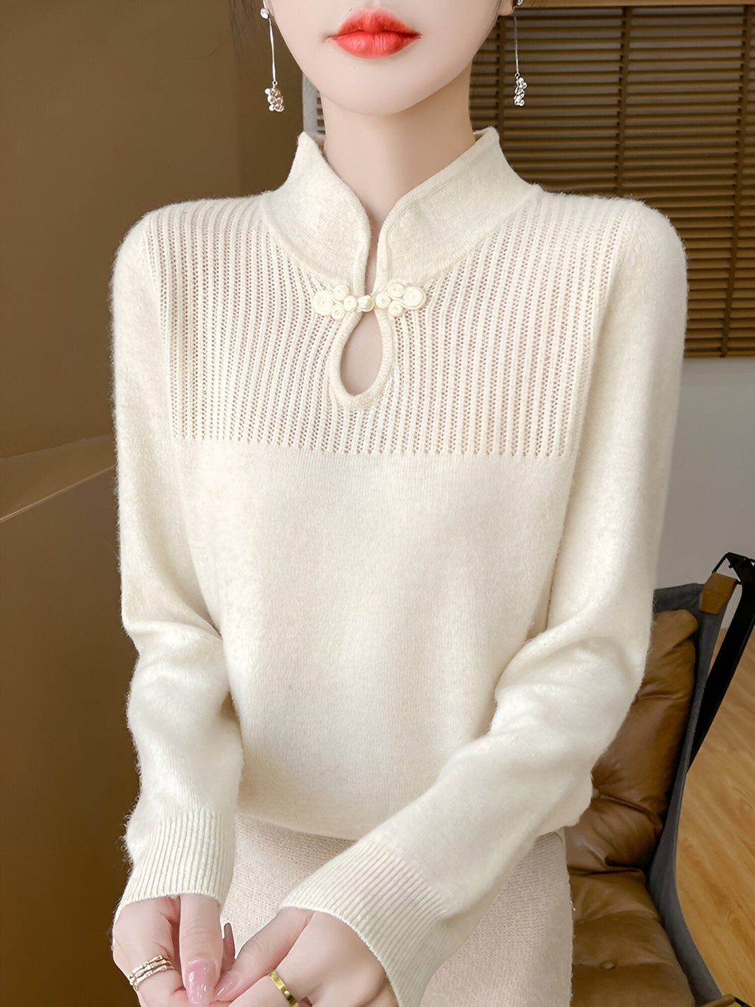 Mune | Elegant Merino Wool Sweater In Chinese Style