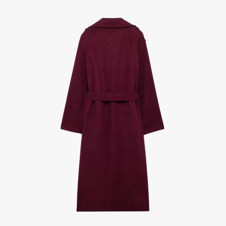 Mune | Elegant Trench Coat In Burgundy with Belt