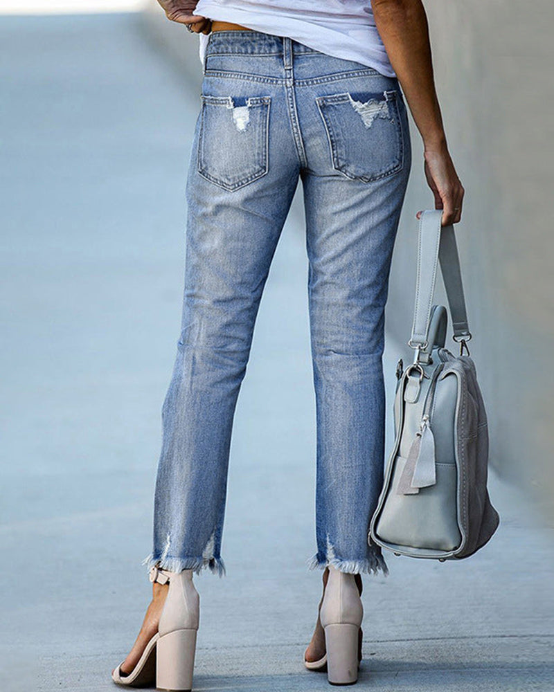 Mune Fashion | Women's Chic Frayed Jeans Denim