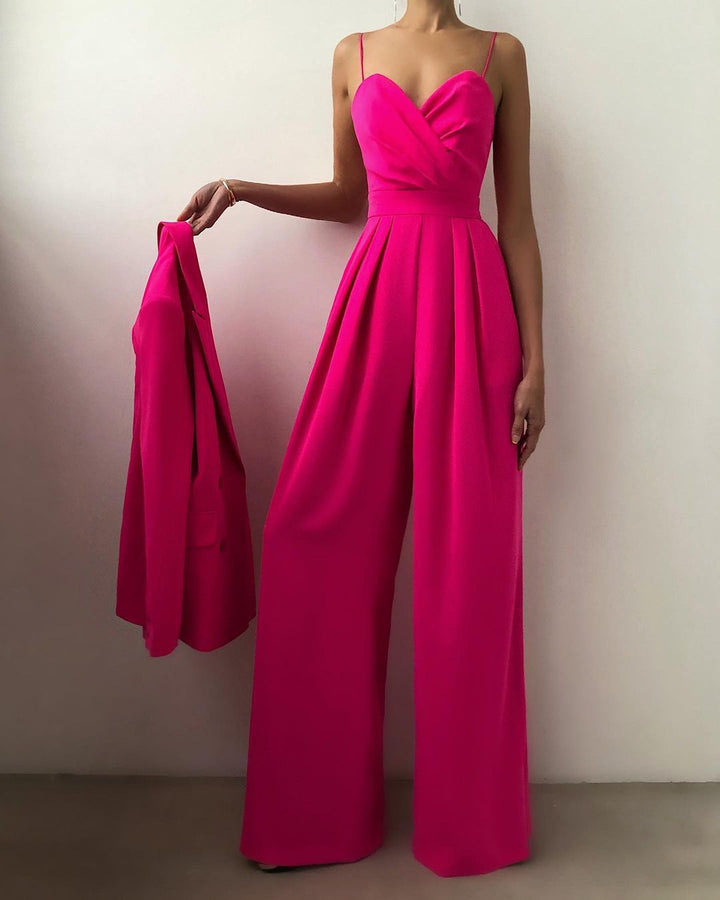 Jumpsuit with straight leg and high waist and spaghetti straps
