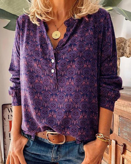 Mune | Blouse With Long Sleeves And Vintage Pattern