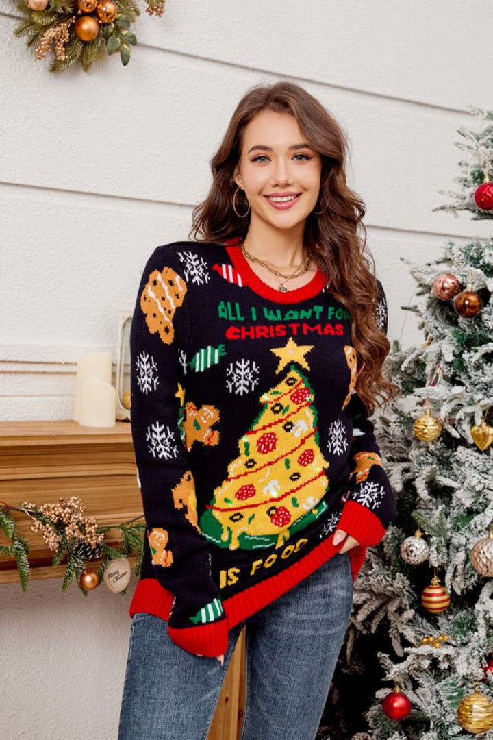 Mune | Casual Crew Neck Sweater with Embroidered Christmas Tree