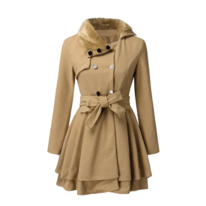 Mune | Coat Wool Blend Flattering A-Line Faux Fur Collar Belt