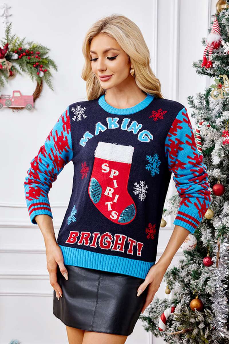Mune | Casual Christmas Socks Embroidery Sweater