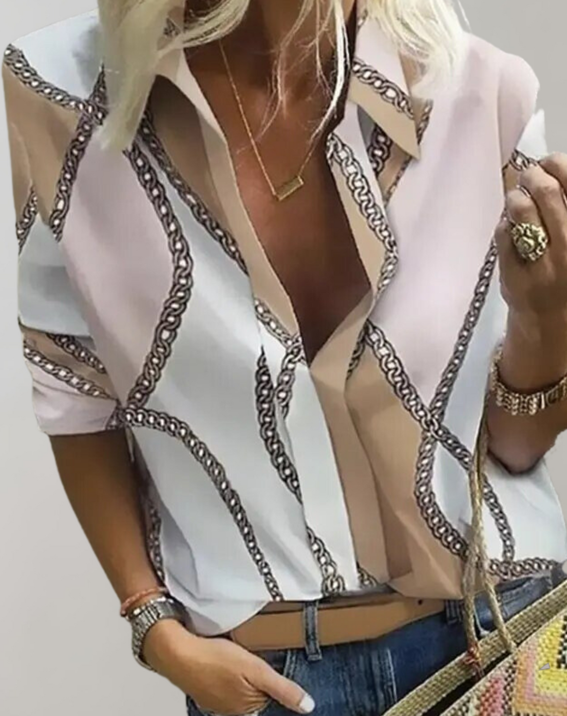 Mune | Silk Blouse with Chain Pattern for Women