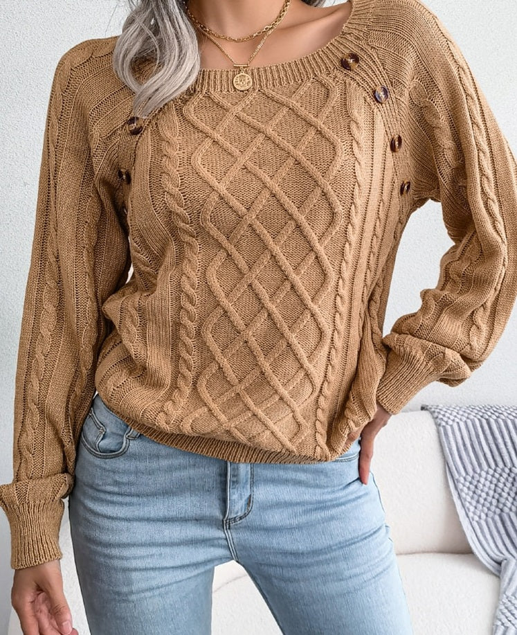 Mune | Sweater - Knitted elegant women’s sweater with buttons and rib pattern