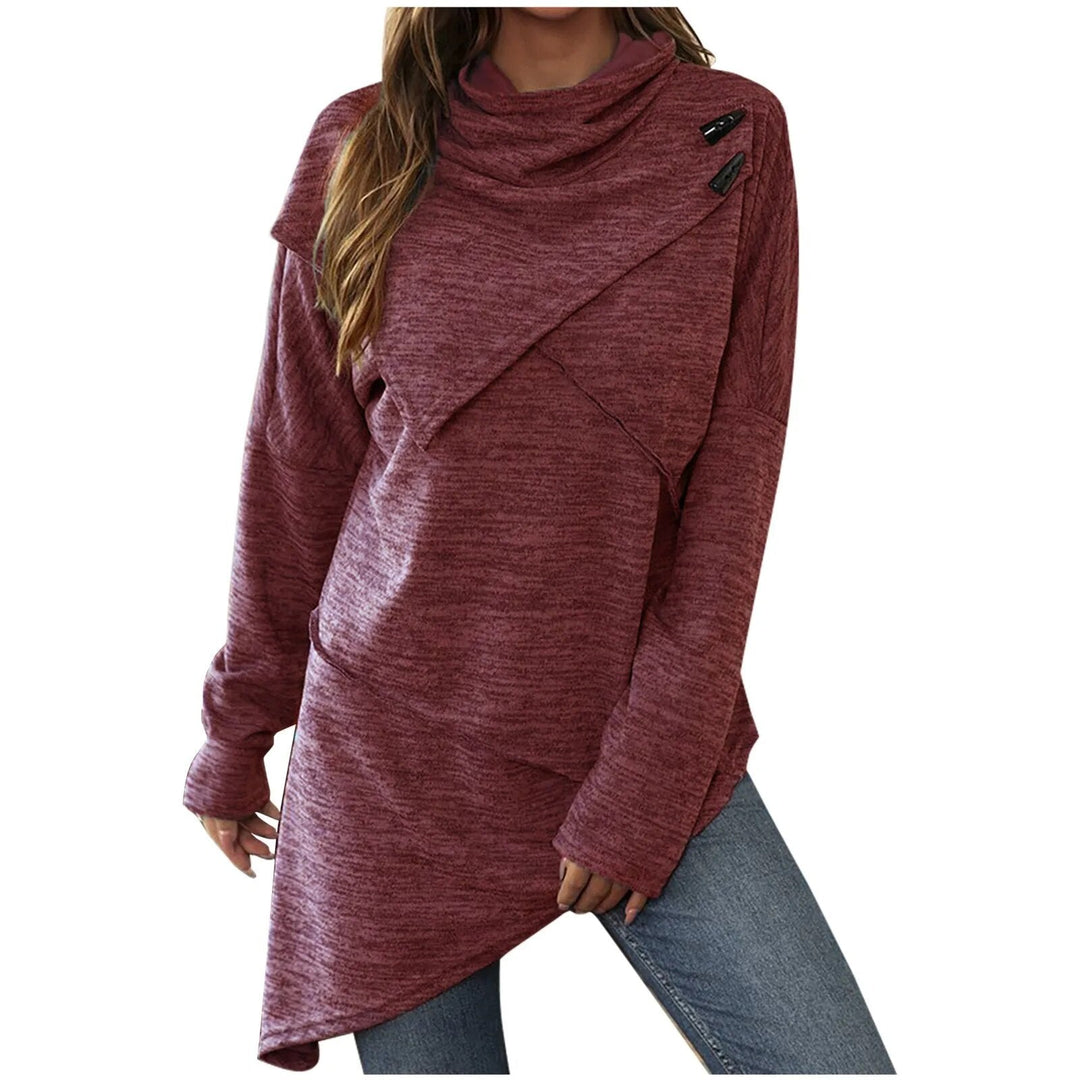 Mune | Women's Hoodie - Long Sweater with Wrap Collar & Button Details