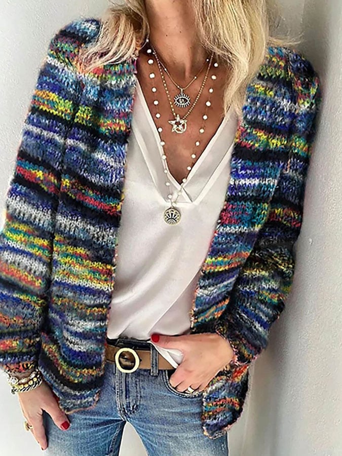 Mune | Colorful Knitted Jacket With Stripes For Women