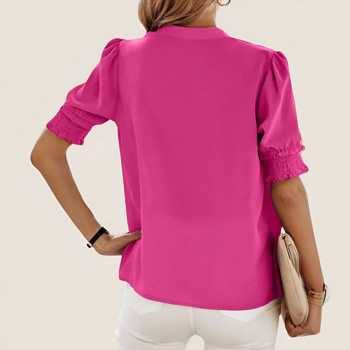 Short-sleeve blouse with V-neck