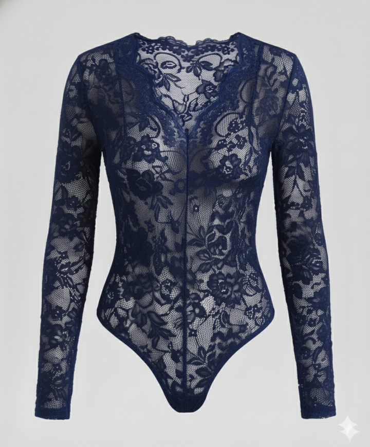 Women's Lace Bodysuit Long Sleeve V-Neck | Mune Fashion