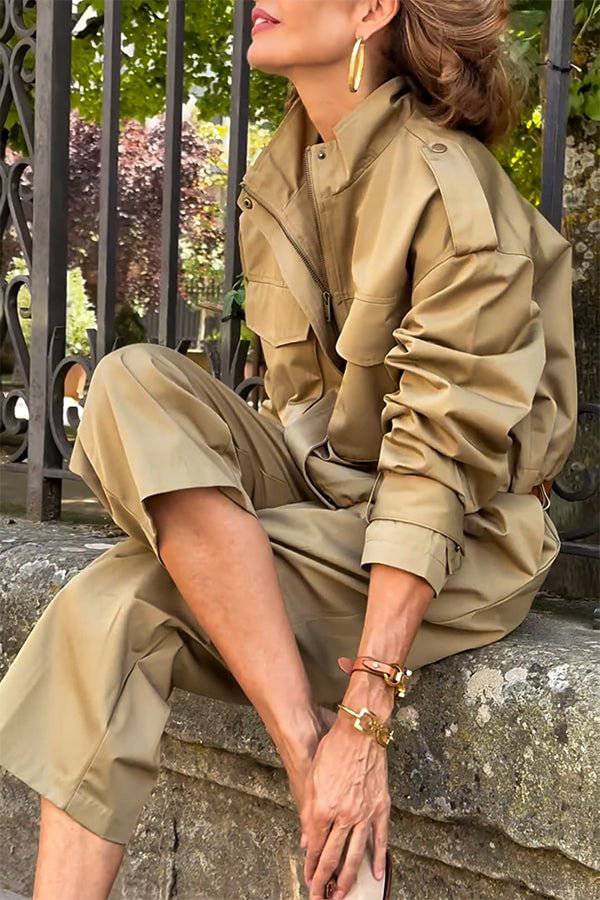 Mune | Charm Strap Details Pocketed Cargo Style Zip Loose Jacket