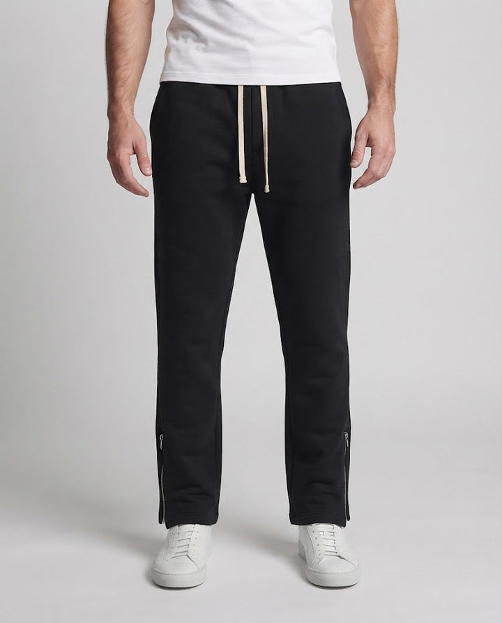 Men's Relaxed Lounge Sweatpants with Wide Leg, Pleat and Side Hem Zip Mune Fashion