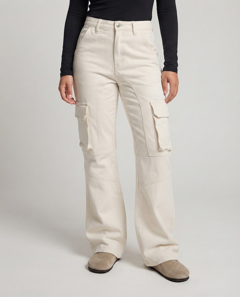 Women's Cargo Palazzo Pants with Panel Seams and High Waist Fit Mune Fashion