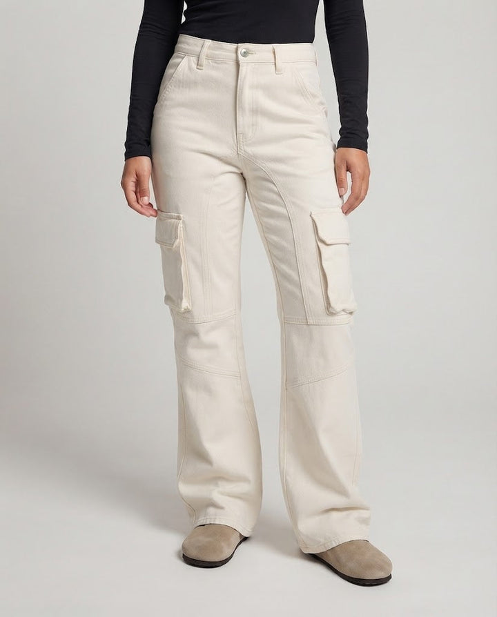 Women's Cargo Palazzo Pants with Panel Seams and High Waist Fit Mune Fashion