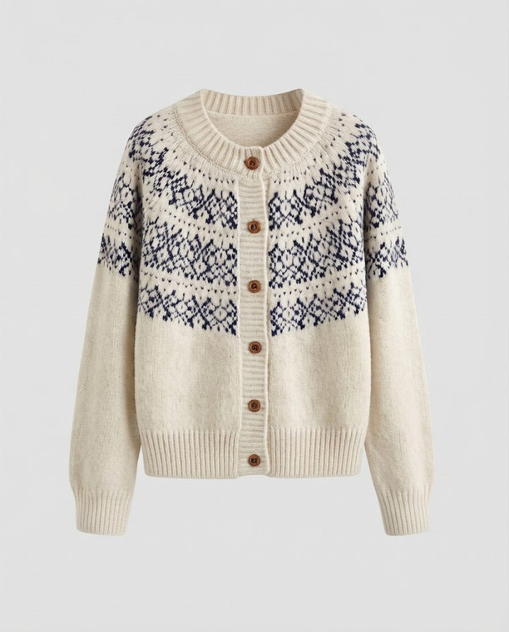 Women's short cardigan in Scandinavian look with round yoke and wooden button placket Mune Fashion