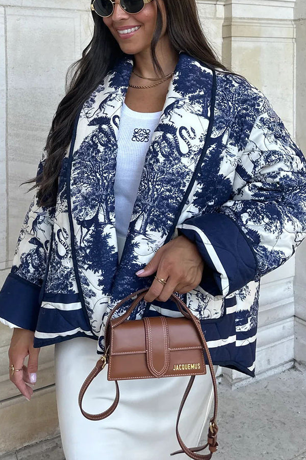 Mune | Songs Porcelain Ink Printed Bag Quilted Cotton Kimono Jacket